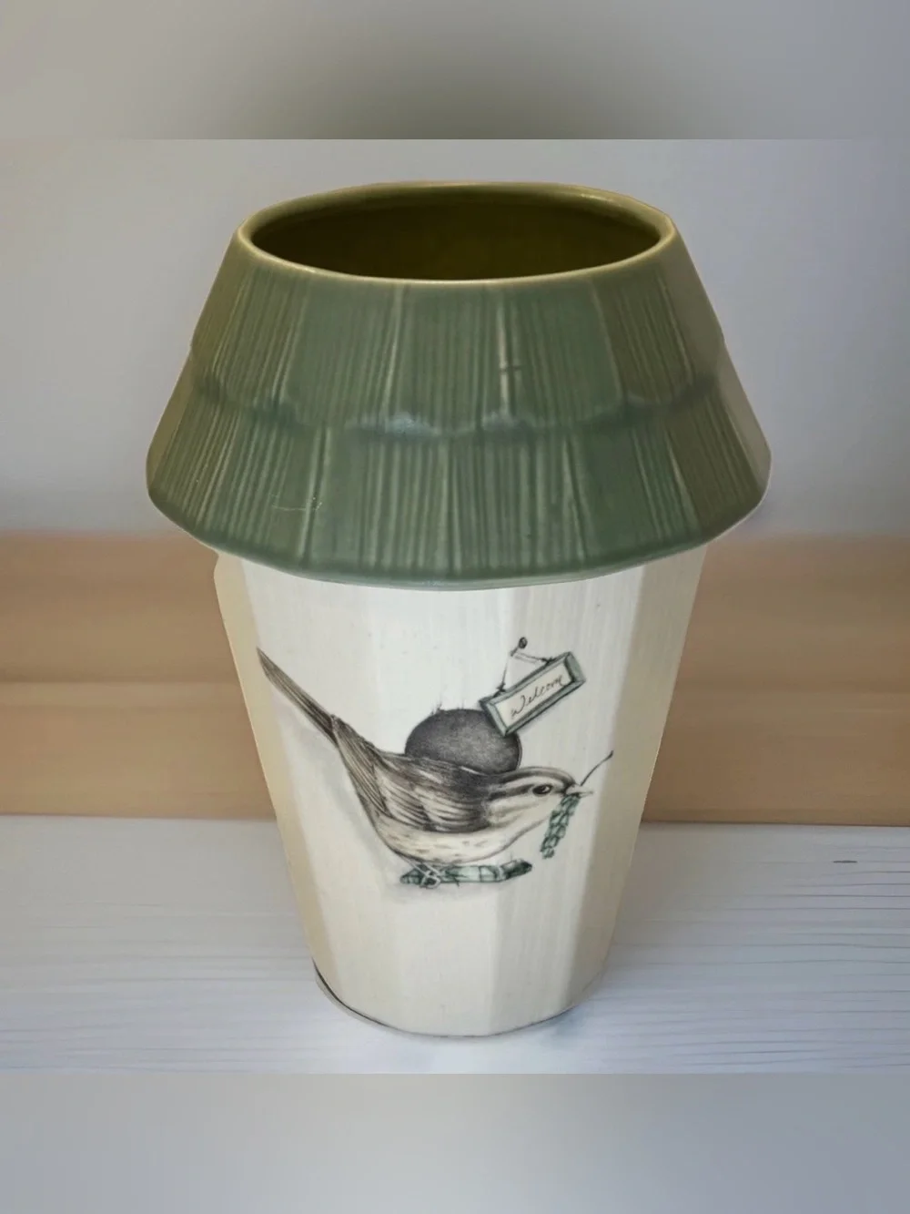 Pfaltzgraff Naturewood Utensil Holder Bird House Vintage Jar Vase Retired